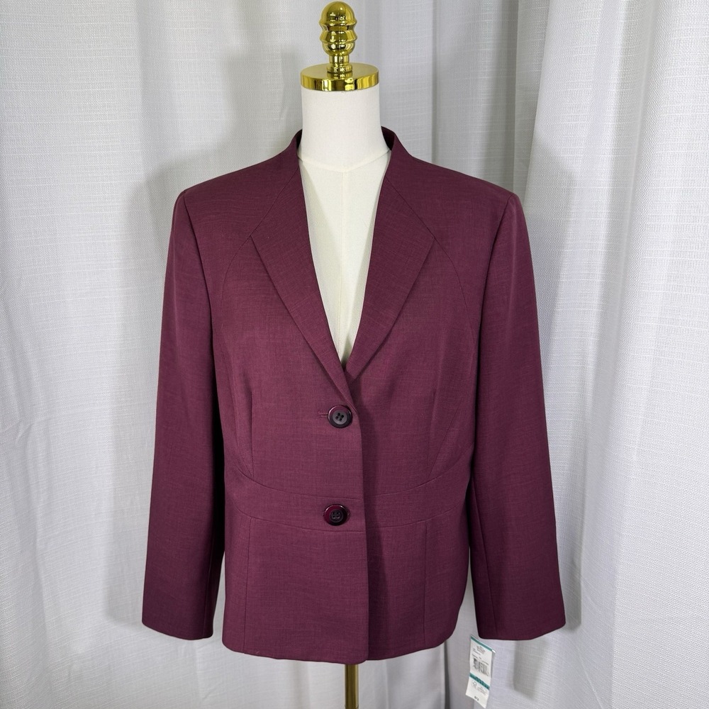 NEW Black Label Evan Picone Womens Sz 16 Burgundy Blazer Button Lined Preppy $72